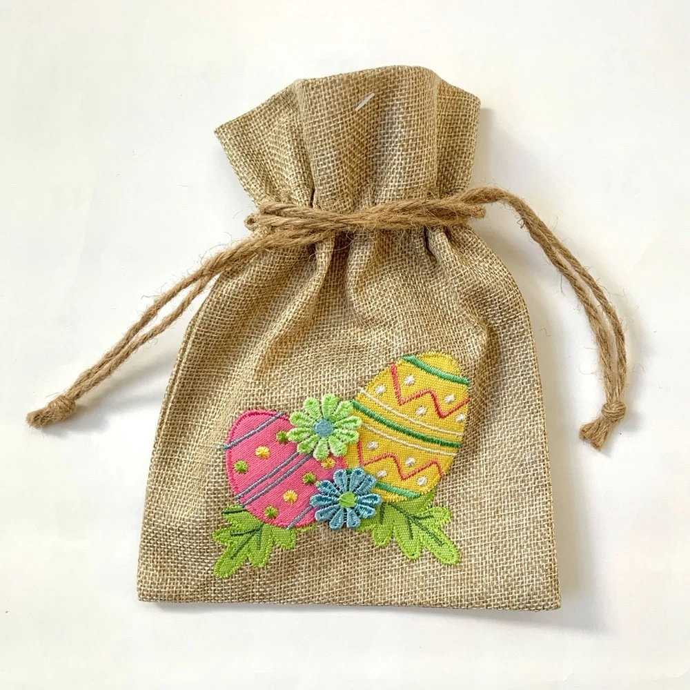 Pier 1 Easter eggs appliques burlap gift bags set of 4